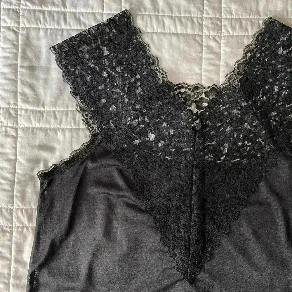 Lace satin top collections etc medium vintage Y2K gothic sheer black tank top - Picture 2 of 6